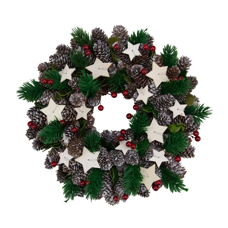 Pine Cone and Berries with Stars Artificial Christmas Wreath  10-Inch  Unlit