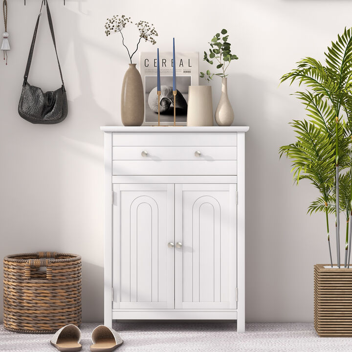 Wooden Bathroom Floor Cabinet with Drawer and Adjustable Shelf