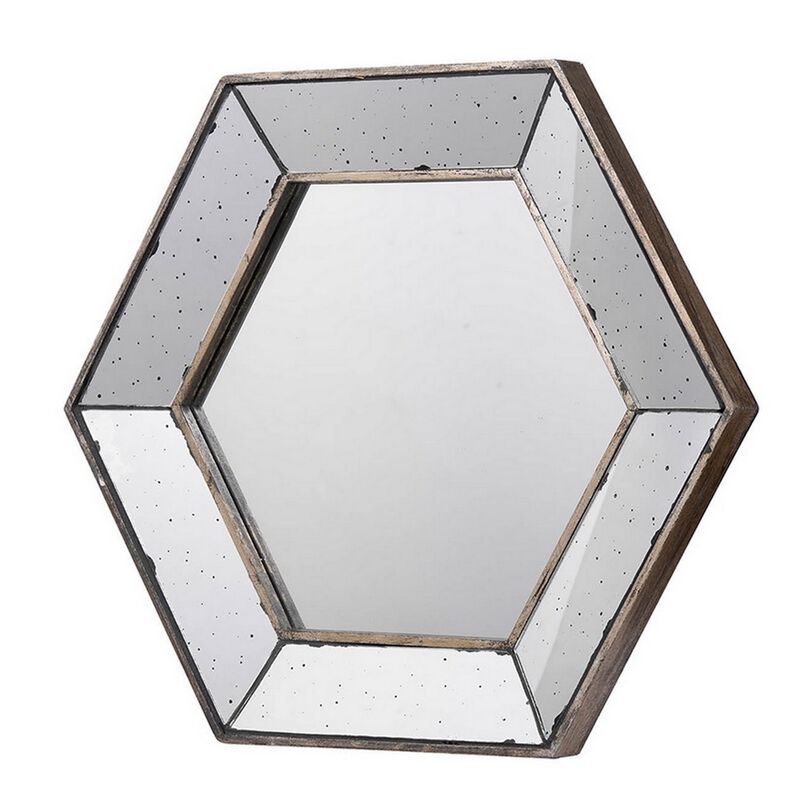 Filo 21 Inch Wall Accent Mirror, Raised Tray Edges, Hexagonal Mirror Frame-Benzara