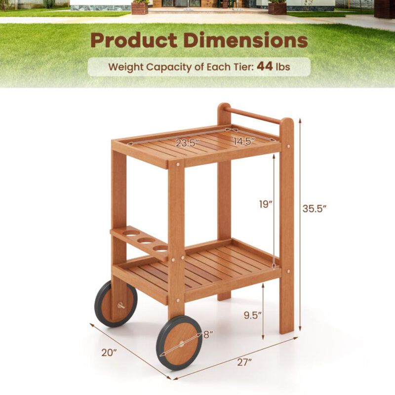 Hivvago 2 Tier Rolling Serving Cart with Wine Bottle Holders and 2 Rubber Wheels