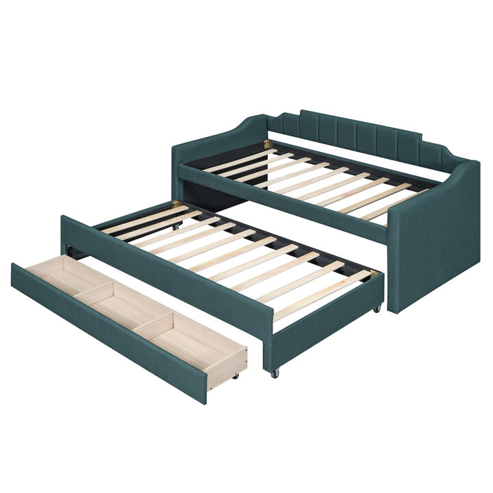Merax Upholstered Daybed with Trundle and Drawers