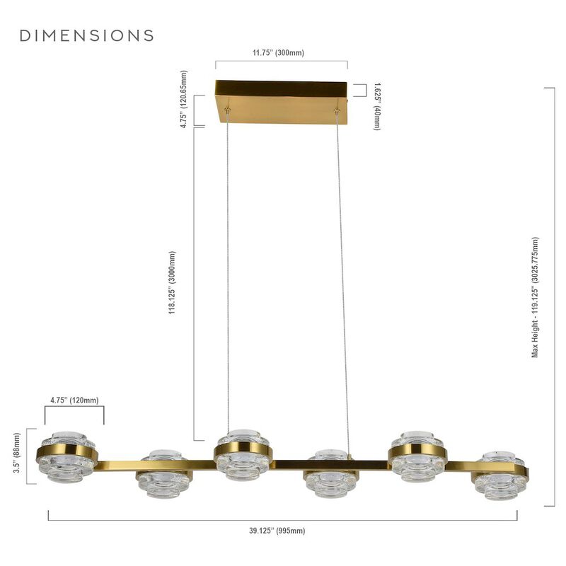 VONN Lighting 6-Light Pendant Lighting Height Adjustable Integrated LED Linear Chandelier