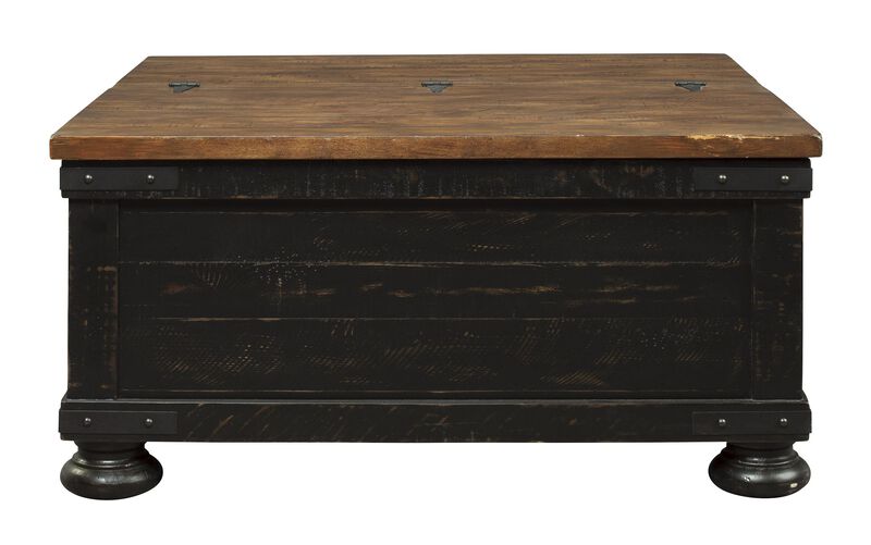 Square Wooden Lift Top Cocktail Table with Trunk Storage, Brown and Black