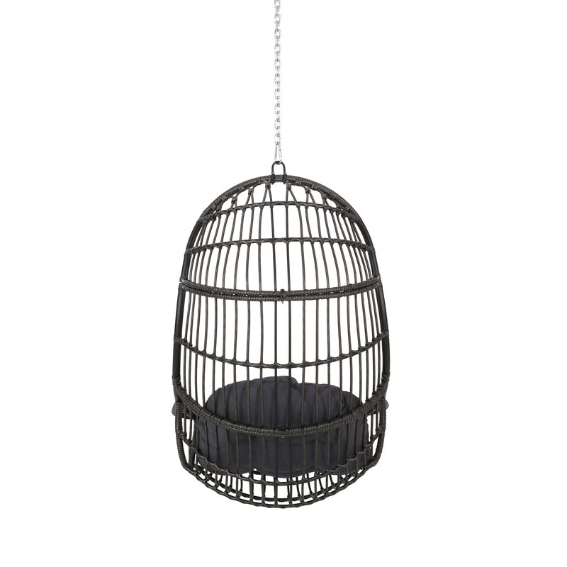 Fam Outdoor Hanging Lounge Chair Swing, Teardrop Design Gray Rattan - Benzara