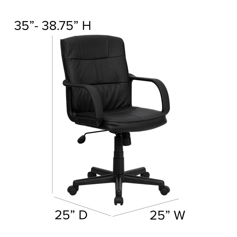 Rider Mid-Back Black LeatherSoft Swivel Task Office Chair with Arms
