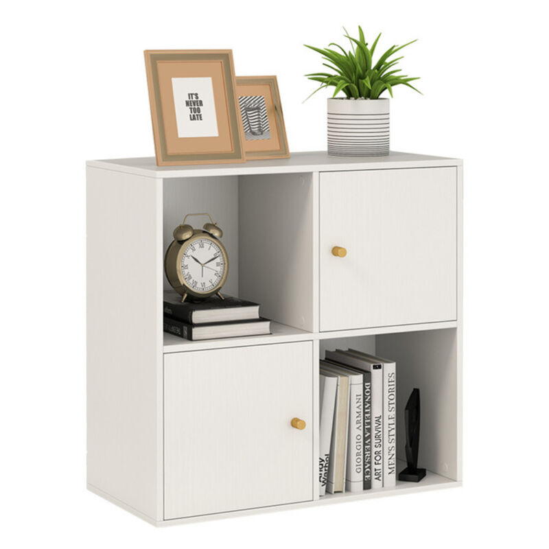 4-Cube Bookcase 3-Tier Bookshelf with Dual Anti-Tipping Kits and 2 Cabinets