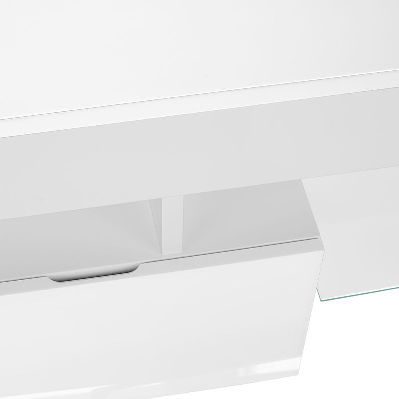 Monarch Specialties I 3548 Tv Stand, 63 Inch, Console, Media Entertainment Center, Storage Cabinet, Living Room, Bedroom, Laminate, Glossy White, Clear, Contemporary, Modern