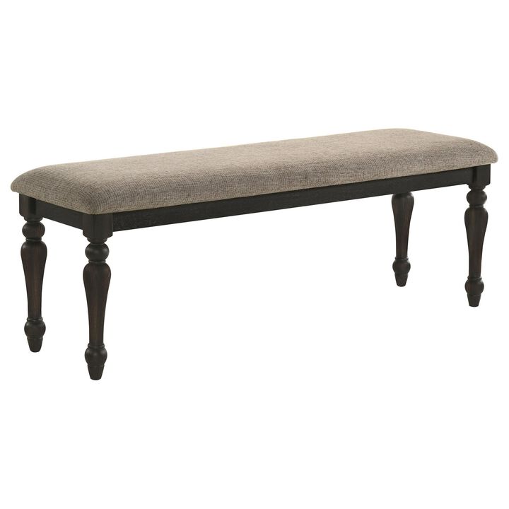 Brad Dining Bench, Turned Legs, Charcoal Gray Wood, Brown, 54 Inch - Benzara