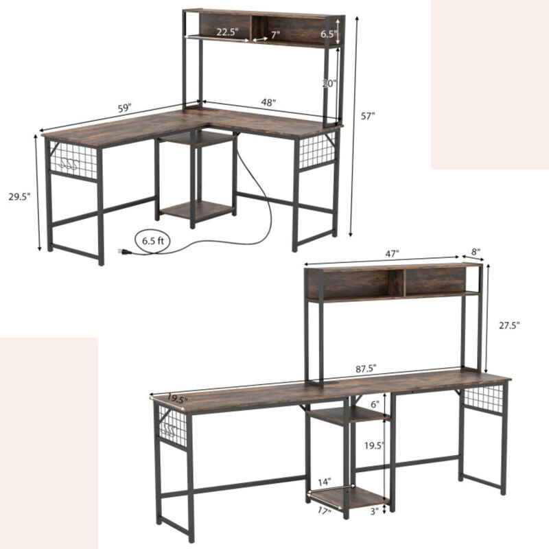 Hivvago L-shaped Desk with Power Outlet Hutch