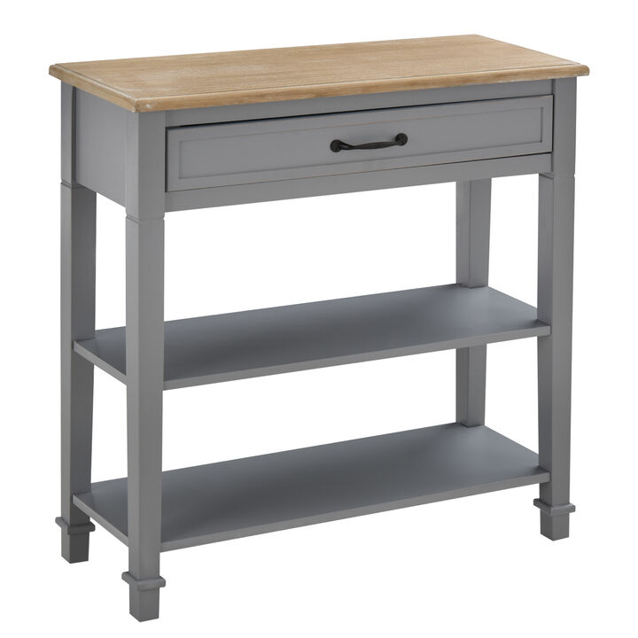 Freestanding Wooden End Table with 2 Open Shelving Spaces and Pull-Put Drawer
