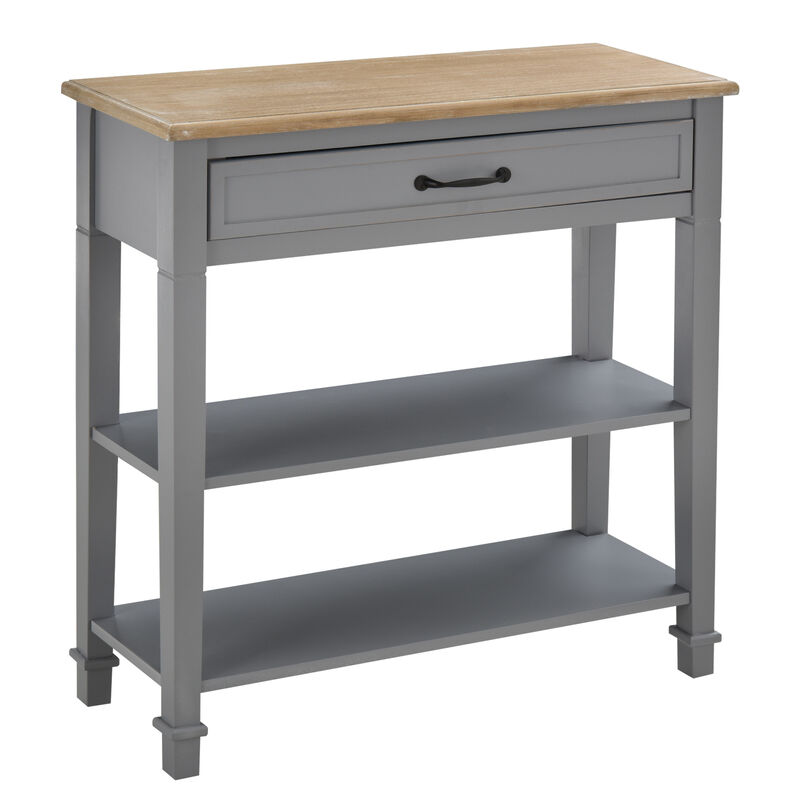 Freestanding Wooden End Table with 2 Open Shelving Spaces and Pull-Put Drawer