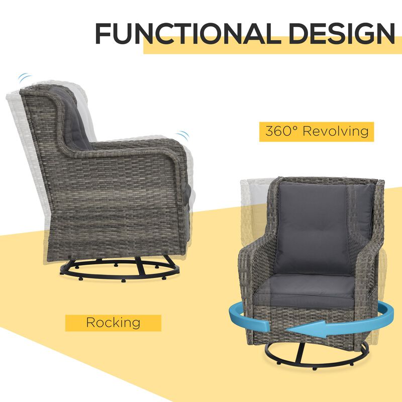 Gray Patio Set: 360° Rotating Rocking Bistro Seating