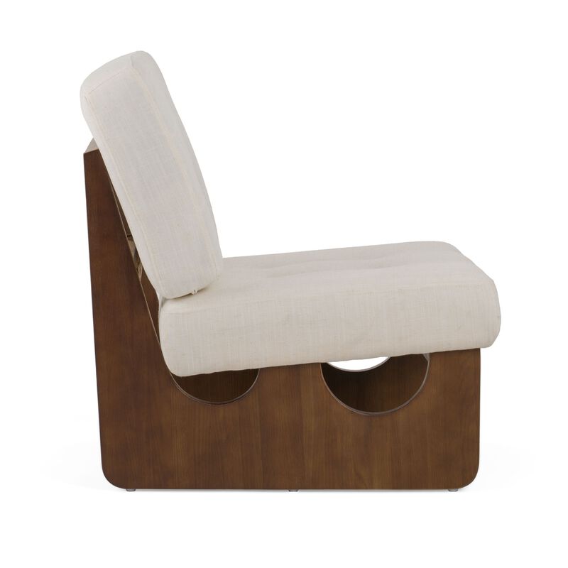 27 Inch Accent Chair, Cushioned Tufted Back, Open Panel Frame, Beige, Brown - Benzara
