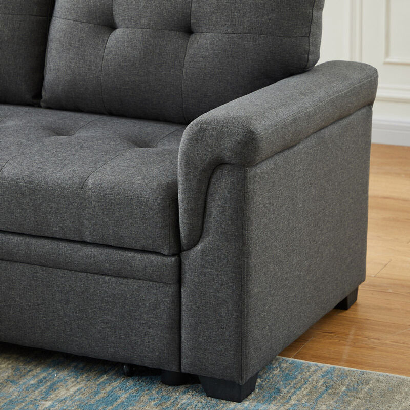 Hunter Dark Gray Linen Reversible Sleeper Sectional Sofa With Storage Chaise
