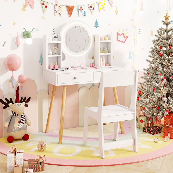 Kids Vanity Set with Lighted Mirror and Storage Drawers