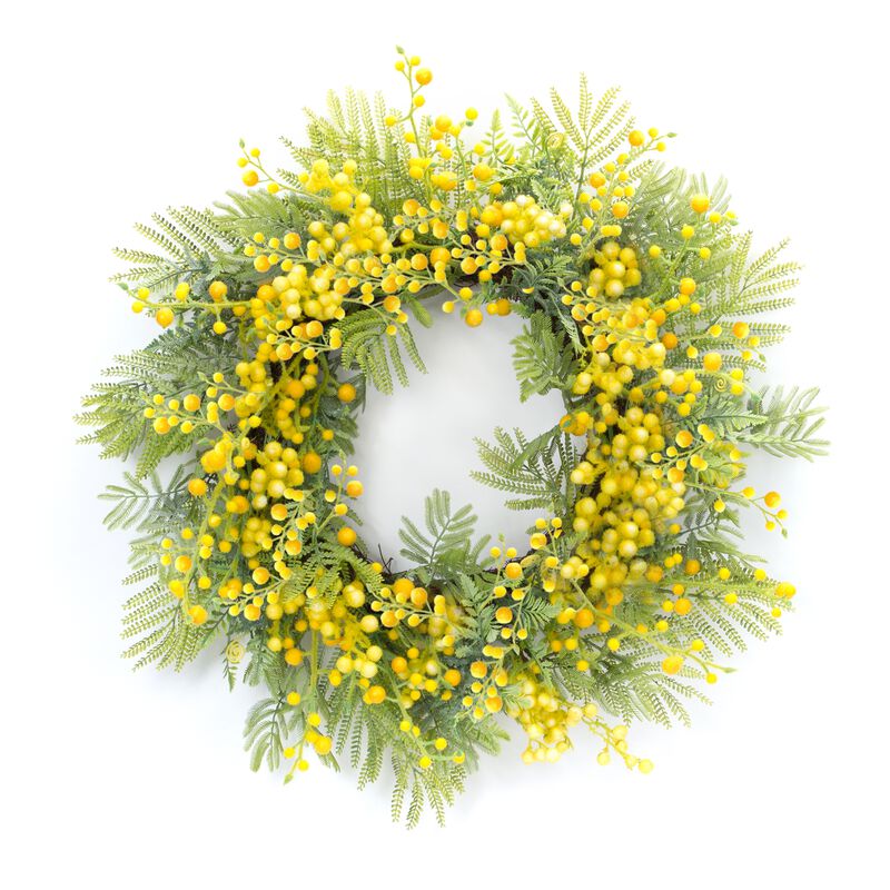 Fern and Mimosa Wreath for Fresh Spring or Rustic Home Décor
