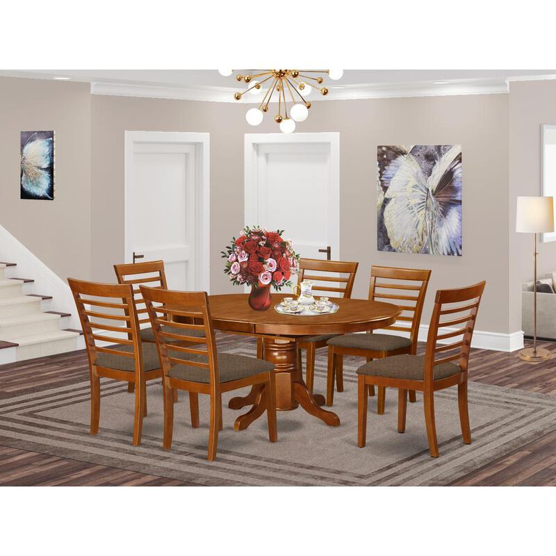 East West Furniture AVML7-SBR-C 7 Pc Dining room set-Oval dinette Table with Leaf and 6 Dining Chairs