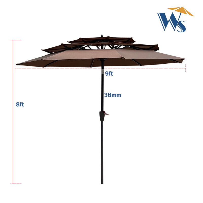 9FT 3-Tiers Outdoor Patio Umbrella With Crank And Tilt And Wind Vents For Garden Backyard