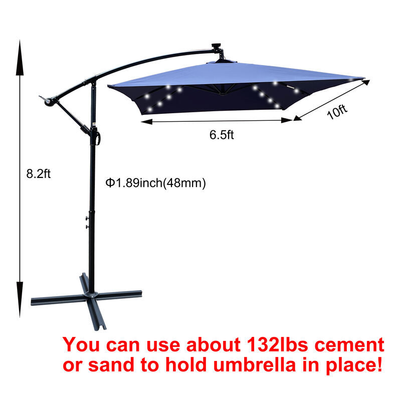 Solar Powered LED Patio Umbrella, 8 Ribs, Crank and Cross Base