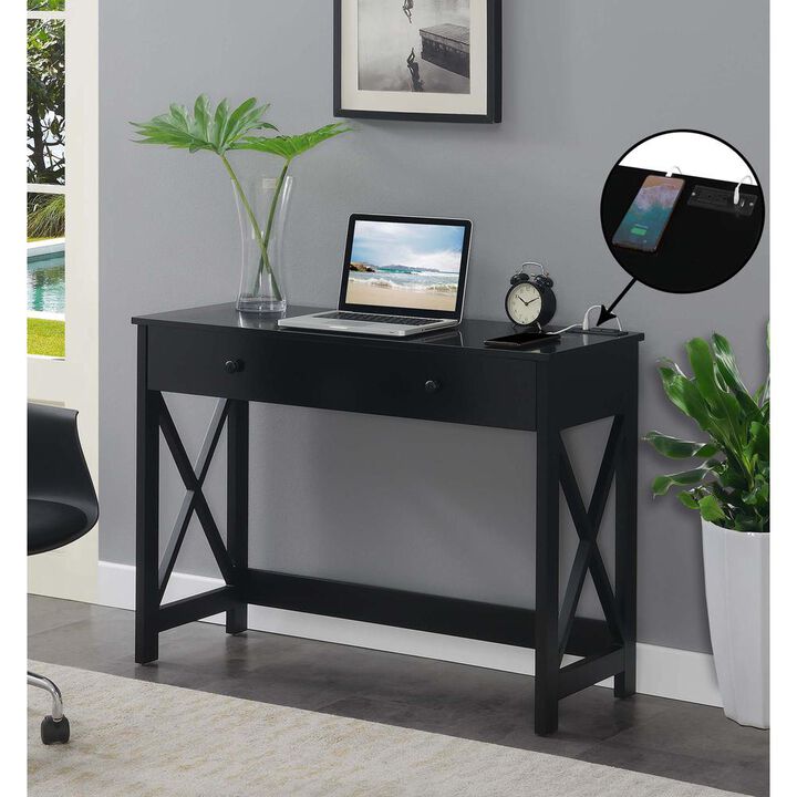 Convenience Concepts Oxford 42 inch Desk with Charging Station Black
