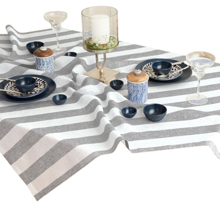 Solino Home 100% Pure Linen Table Throw 52 x 52 Inch | Cabana Stripe for Thanksgiving, Christmas