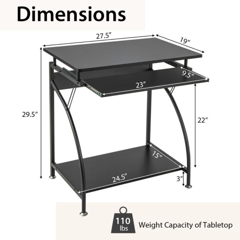 Hivvago 27.5 Inch Laptop Table Computer Desk for Small Spaces with Pull-out Keyboard Tray