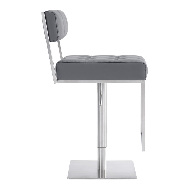 Michele Swivel Adjustable Height Off-White Faux Leather and Brushed Stainless Steel Stool