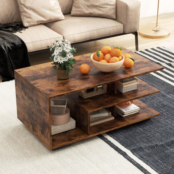 Hivvago Rectangular Coffee Table with L-shaped Middle Shelf