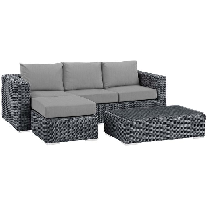 Summon 3 Piece Outdoor Patio Sunbrella Sectional Set - Canvas Gray
