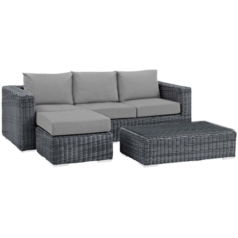 Summon 3 Piece Outdoor Patio Sunbrella Sectional Set - Canvas Gray