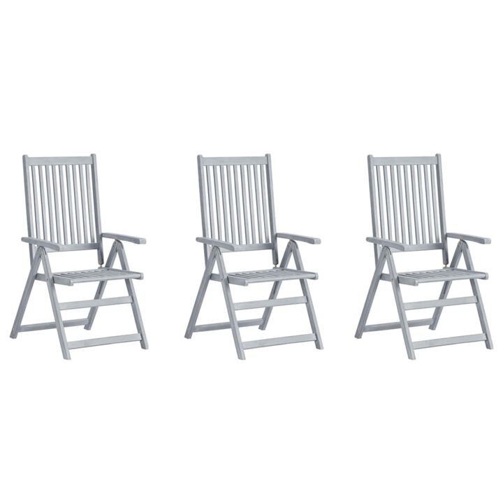 vidaXL Garden Reclining Chairs 3 pcs with Cushions Solid Acacia Wood