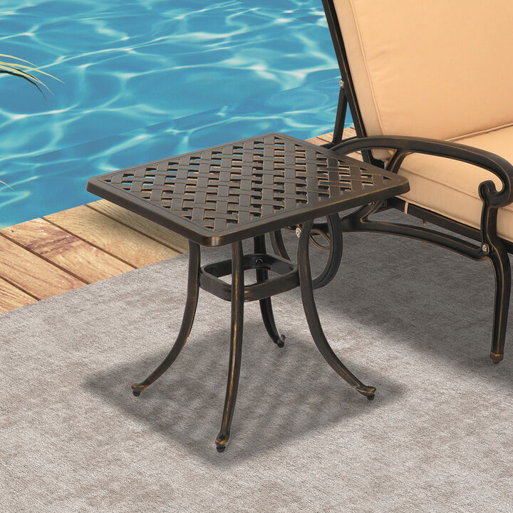 MONDAWE 21 in. Cast Aluminum Outdoor Patio Square Side Table in Antique Bronze