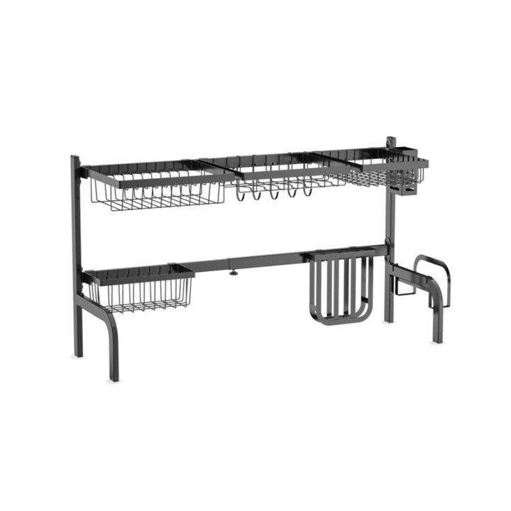 Hivvago 2 Tier Adjustable Over Sink Dish Drying Rack with 8 Hooks