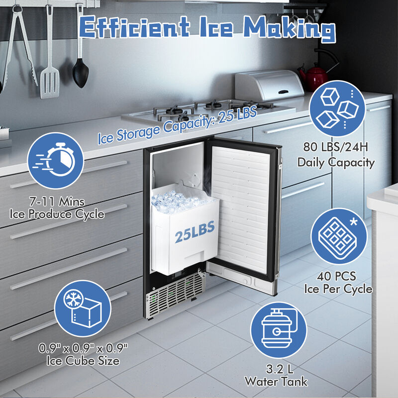 Free-Standing Built-In Undercounter Ice Maker-Silver