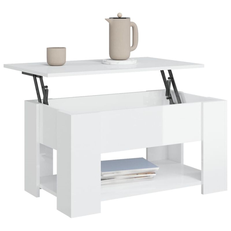 vidaXL Coffee Table - Modern High Gloss White | Engineered Wood Construction | Rectangular Shape | Assembly Required