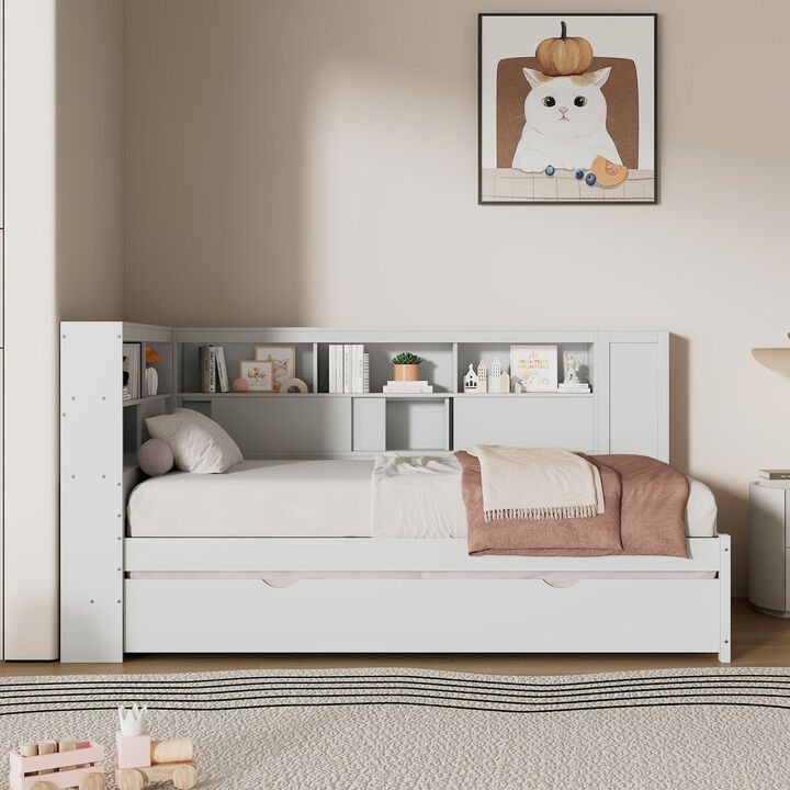 Merax Daybed with Storage Shelves, USB and Trundle