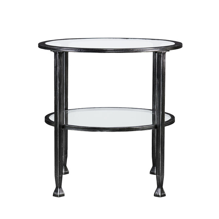 SEI Furniture Jaymes Round Glass Top Metal End Table in Black