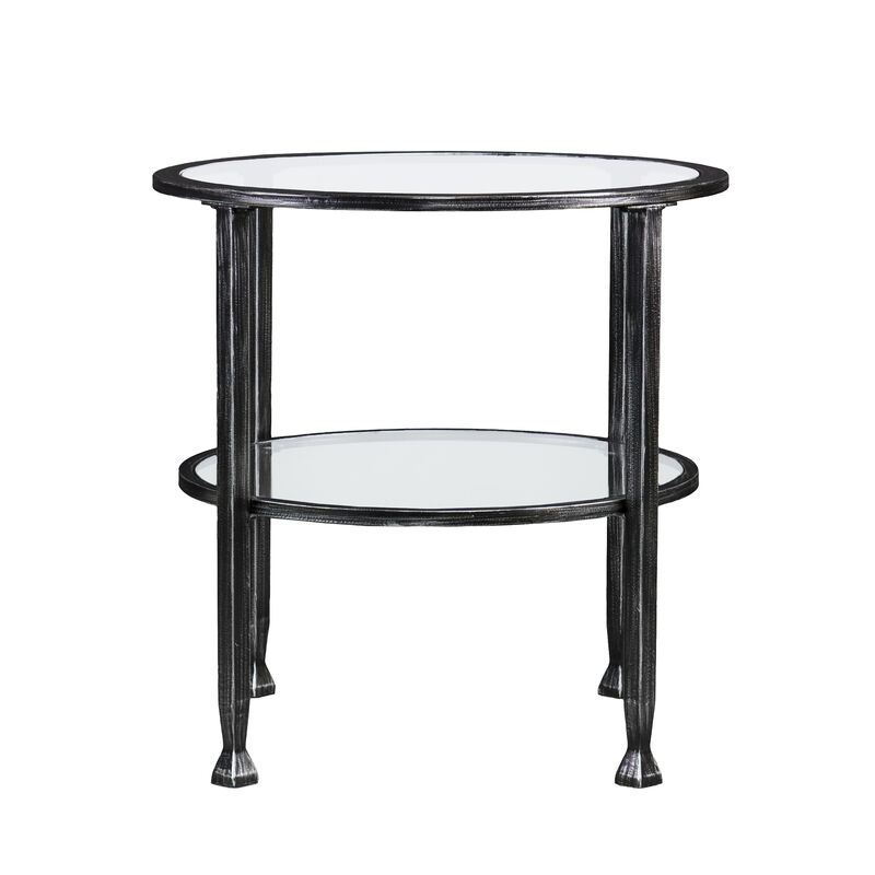 SEI Furniture Jaymes Round Glass Top Metal End Table in Black