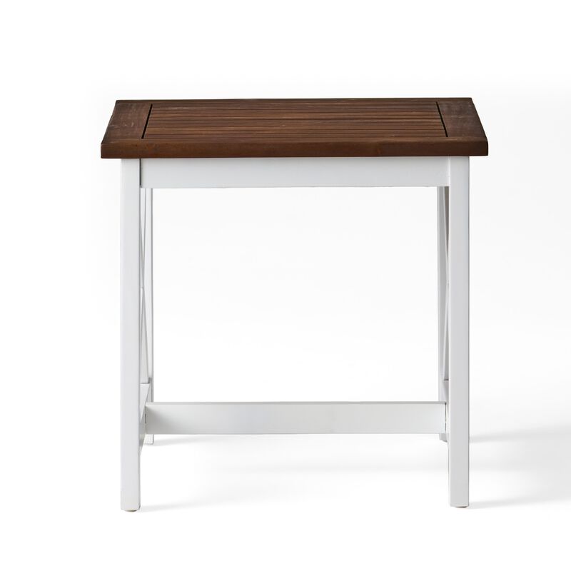 Side End Table, 20 Inch Square Rustic Farmhouse Brown White Wood - Benzara