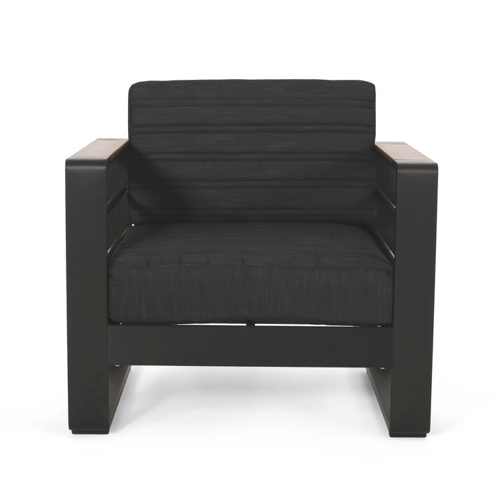 Outdoor Accent Club Chair Set of 2, Slatted Open Back, Aluminum, Dark Gray