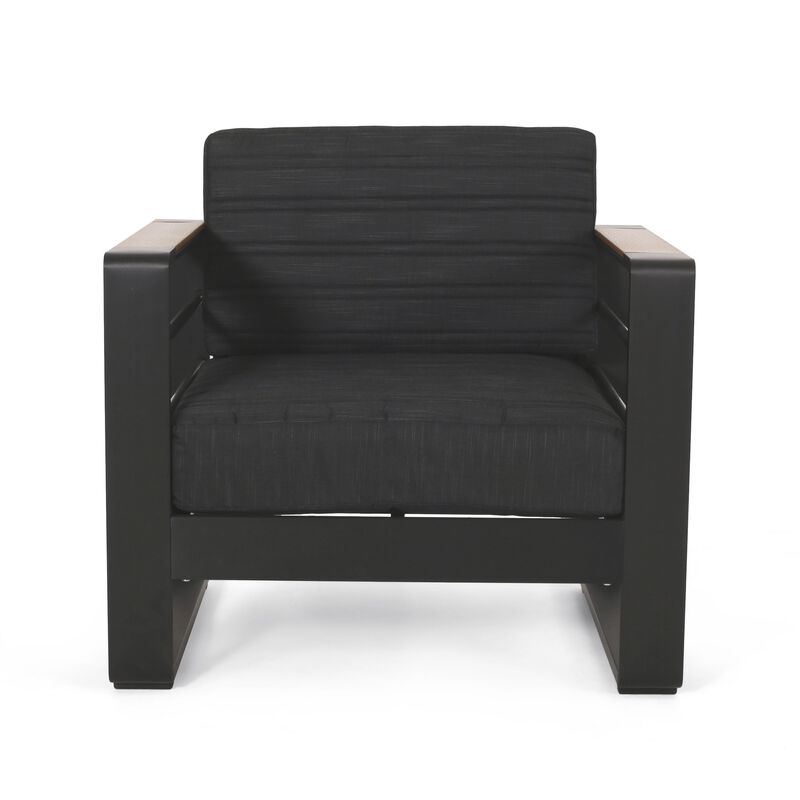 Outdoor Accent Club Chair Set of 2, Slatted Open Back, Aluminum, Dark Gray