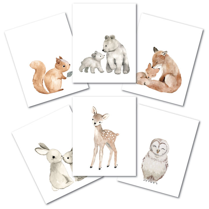 Lambs & Ivy Watercolor Woodland Animals 6-Piece Unframed Nursery Wall Art Decor