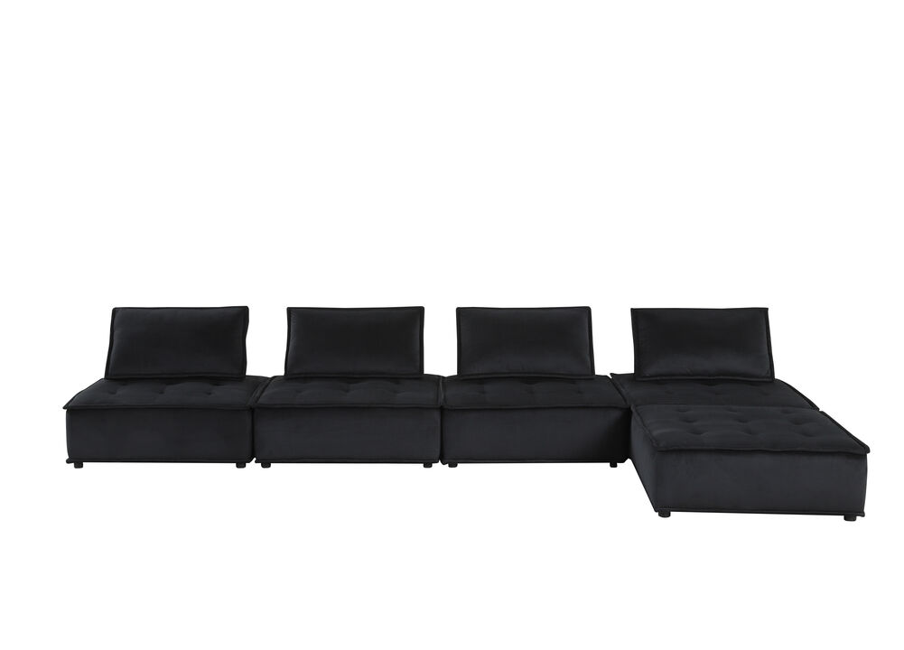 Anna Black Velvet 5 Piece Sectional Sofa