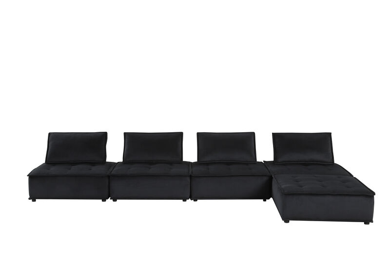 Anna Black Velvet 5 Piece Sectional Sofa