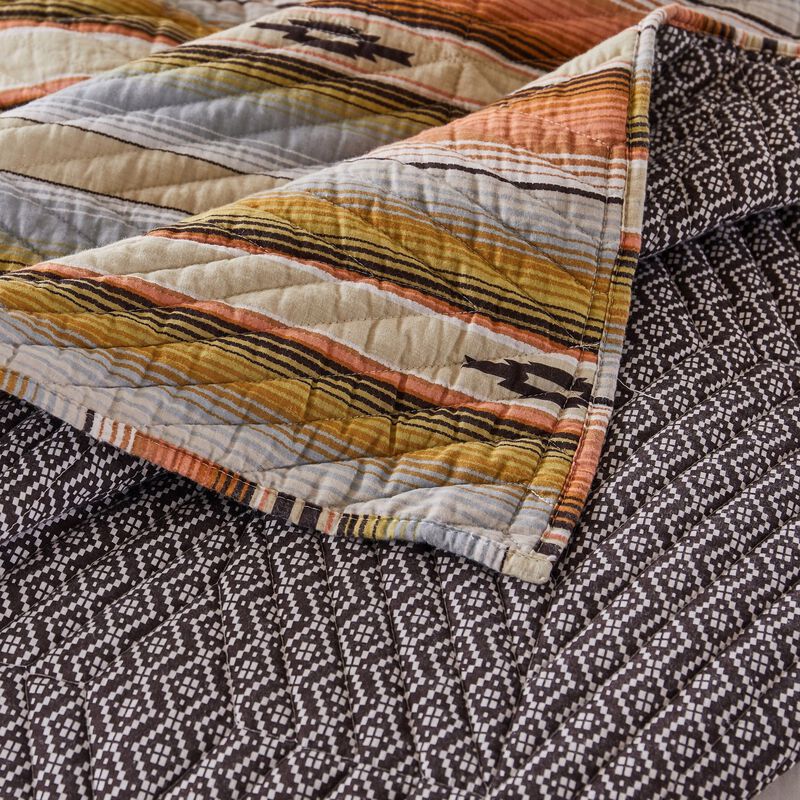 Reversible 2 Piece Twin Size Quilt Set with Stripes Pattern, Multicolor - Benzara