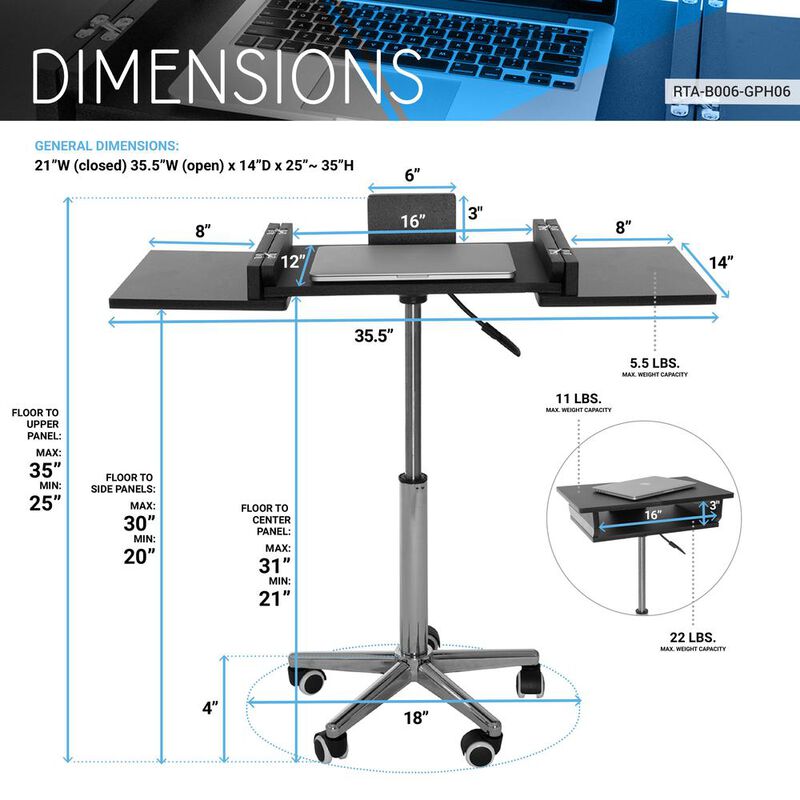 Techni Mobili Folding Table Laptop Cart. Color: Graphite