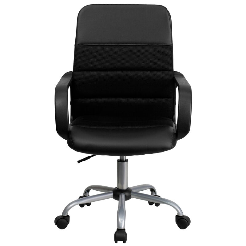 Manor Mid-Back Black LeatherSoft and Mesh Swivel Task Office Chair with Arms