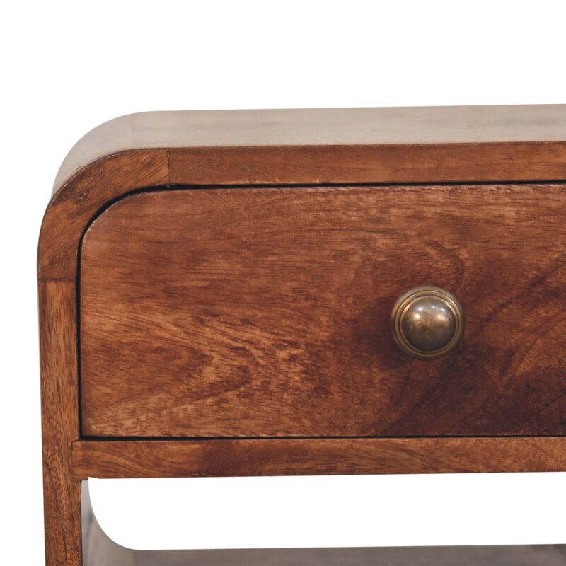 Artisan Furniture Solid Wood Mini Honey Caramel Curved Bedside with Lower Slot