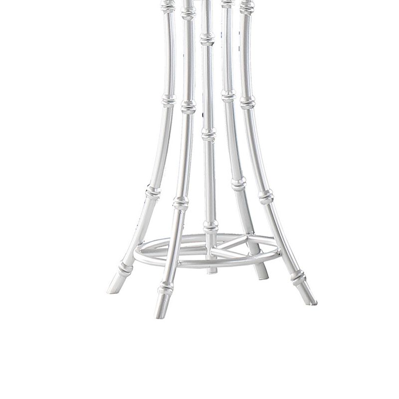 Lisi 29 Inch Table Lamp, White Shade, Silver Mettalic Bamboo Style Base - Benzara