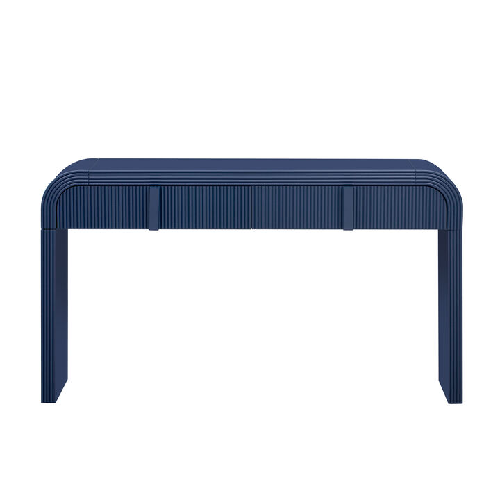Clihome Modern Console Table with 2 Storage Drawers, Fluted Entryway Table with Rounded Silhouette for Hallway Living Room and Entryway (Navy Blue)